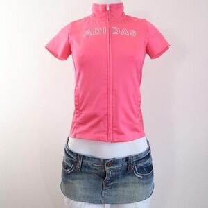 y2k adidas pink short sleeve zip up track top blokette sporty size XS